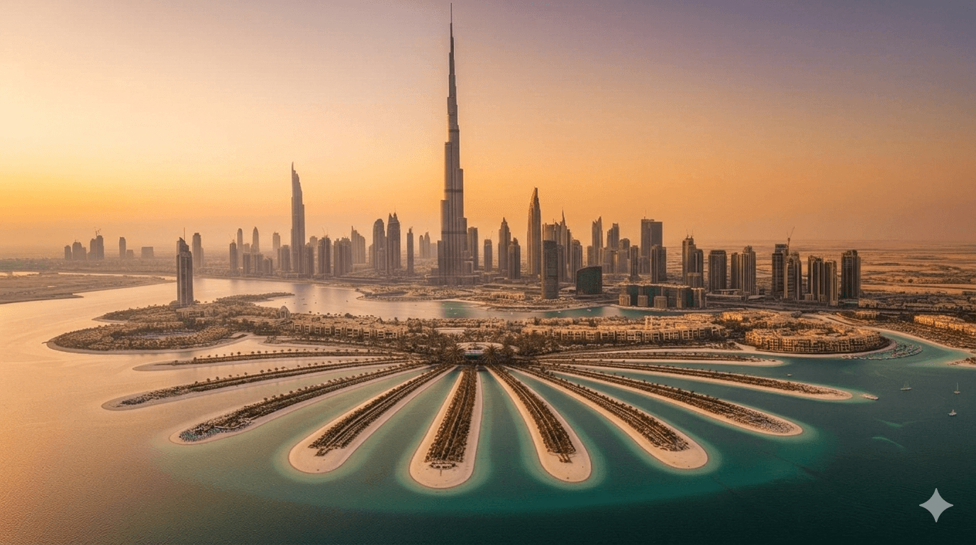 Luxury Dubai skyline at golden hour
